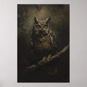 Vintage Eulenmalerei, Vogelwandkunst, Dark Academi Poster