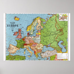 Vintage-Europa 20. Jahrhundert allgemeine Karte Poster
