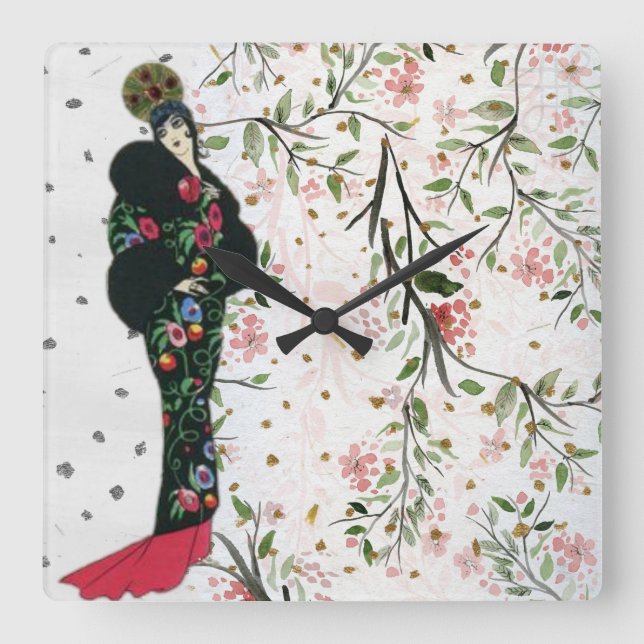 Vintage europäische Rechteck-Wand-Uhr Quadratische Wanduhr (Vorderseite)