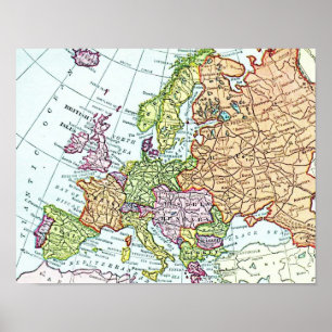 Vintage Europakarte mit bunten Pastellfarben Poster