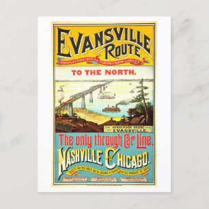 Vintage Evansville Streckenplakat, Nashville/Chica Postkarte