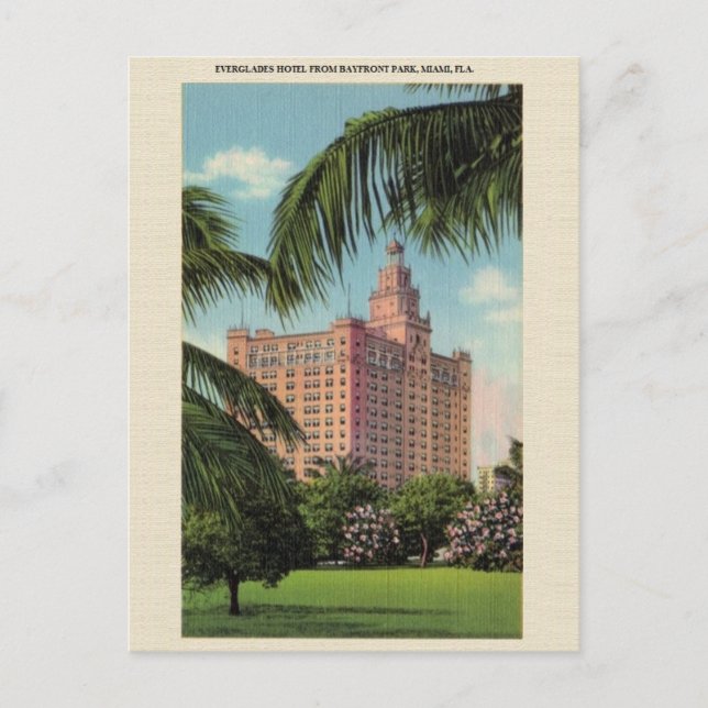 Vintage Everglades Hotel Miami Florida Postcard Postkarte (Vorderseite)