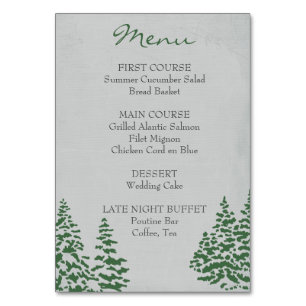 Vintage Evergreen Winter Hochzeitsmenü Tischnummer