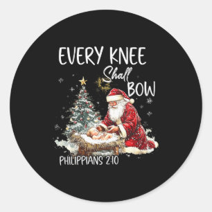 Vintage Every Knee Shall Bow Weihnachtsmann religi Runder Aufkleber