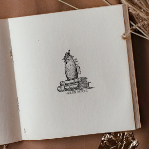 Vintage Ex Libris Eulen, individuelles Bibliotheks Gummistempel