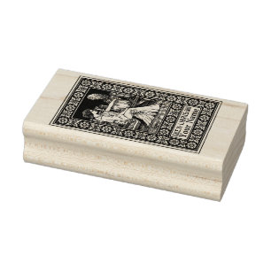 Vintage Ex Libris Girl, Pen, Books & Owl Template Gummistempel