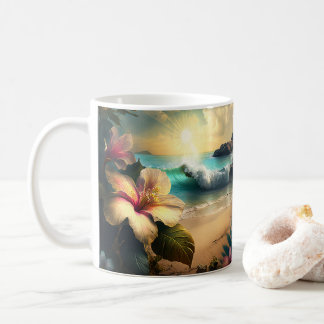 Vintage exotische hawaiianische Blume Kaffee Tasse