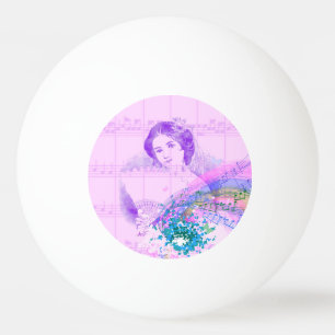 Vintage-Fächer-Dame Notenblatt Ping-Pong-Ball Tischtennisball