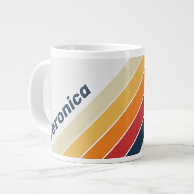 Vintage Faded Rainbow Stripes with Name Jumbo-Tasse (Vorderseite Links)