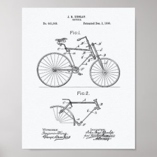 Vintage-Fahrrad 1890 Patentkunst - Weißes Papier Poster