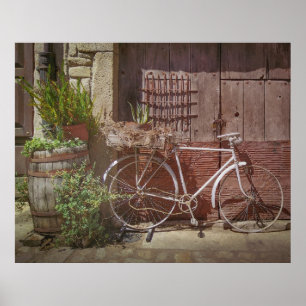 Vintage Fahrrad an rustikaler Fassade, La Alberca Poster