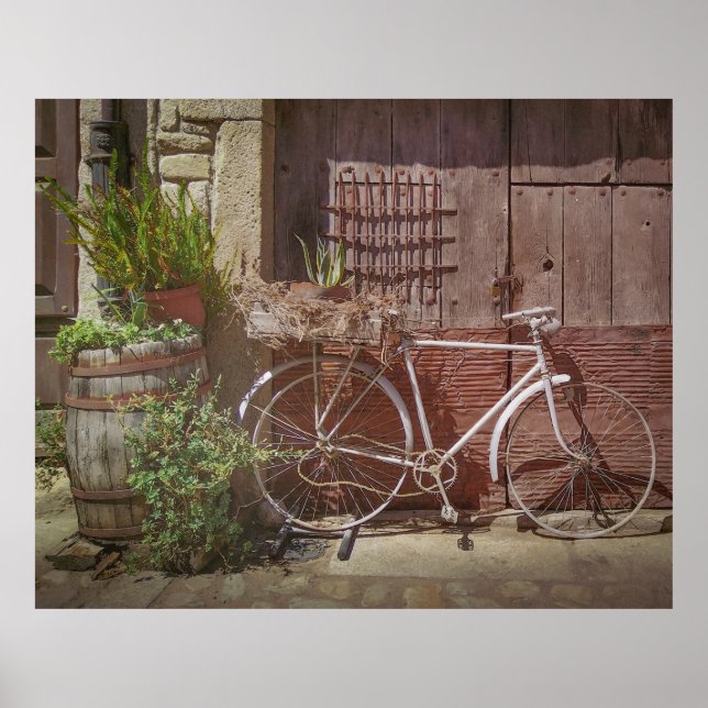 Vintage Fahrrad an rustikaler Fassade, La Alberca Poster (Vorne)