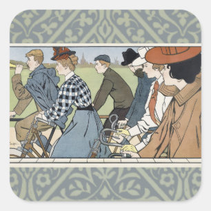 Vintage Fahrrad Art Nouveau Radfahrplakat Quadratischer Aufkleber