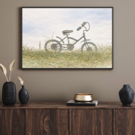 Vintage-Fahrrad auf der Wiese Skizze – Rustikales Poster