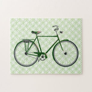 Vintage Fahrrad auf grüner Retro-Kunst Puzzle