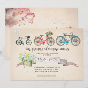 Vintage-Fahrrad-Baby-Party Einladung