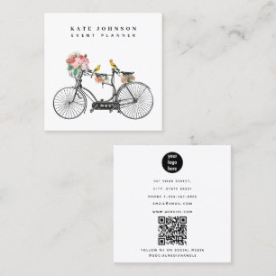 Vintage-Fahrrad-Blumen-Vögel-Eventplaner Quadratische Visitenkarte