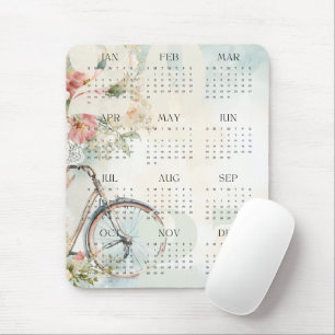 Vintage-Fahrrad-Blumenfarbe-Jahreskalender 2027 Mousepad