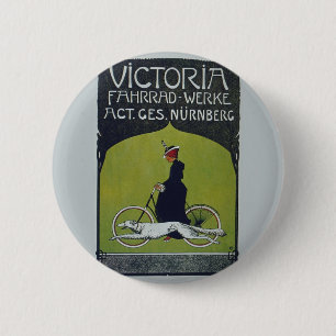 Vintage Fahrrad-Dame u. Hund Button