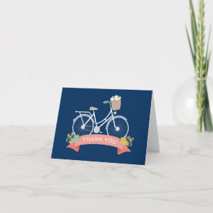Vintage Fahrrad Floral Marineblau Koralle Danke