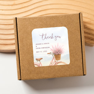 Vintage-Fahrrad-Hochzeitsgunst Geschenk Danke Quadratischer Aufkleber