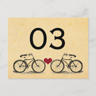 Vintage-Fahrrad-Hochzeitstisch-Nummern Postkarte