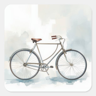 Vintage-Fahrrad-Kunst in Weiß und Blau Quadratischer Aufkleber
