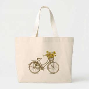 Vintage-Fahrrad mit Sonnenblumen-Korb-Tasche Jumbo Stoffbeutel
