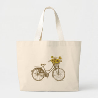 Vintage-Fahrrad mit Sonnenblumen-Korb-Tasche Jumbo Stoffbeutel