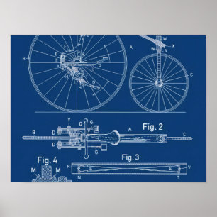Vintage Fahrrad Patent 1888 Blueprint Poster