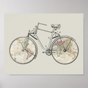 Vintage-Fahrrad-Patentkunst Weltkarte Druck Poster