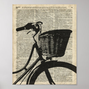 Vintage-Fahrrad-Schablone über einer alten Wörterb Poster