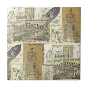 Vintage-Fahrrad- und Radfahrer-Werbeplakat-Collage Fliese