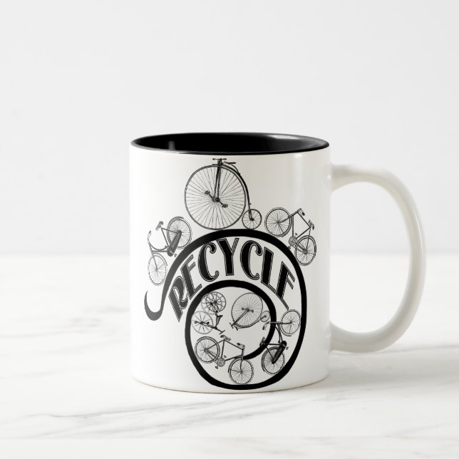 Vintage Fahrräder Gerecycelt Bekleidung und Gesche Zweifarbige Tasse (Rechts)