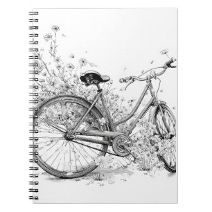 Vintage Fahrradfarbe Wildblume Zeichnend Notizblock