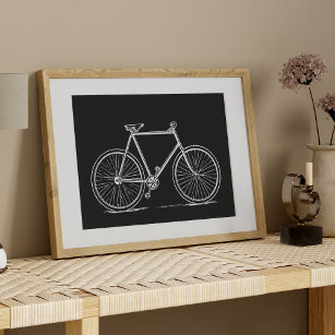 Vintage FahrradIllustration in Schwarzweiß Poster