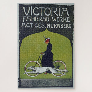 Vintage Fahrradlerin & Dog Illustration Art Puzzle