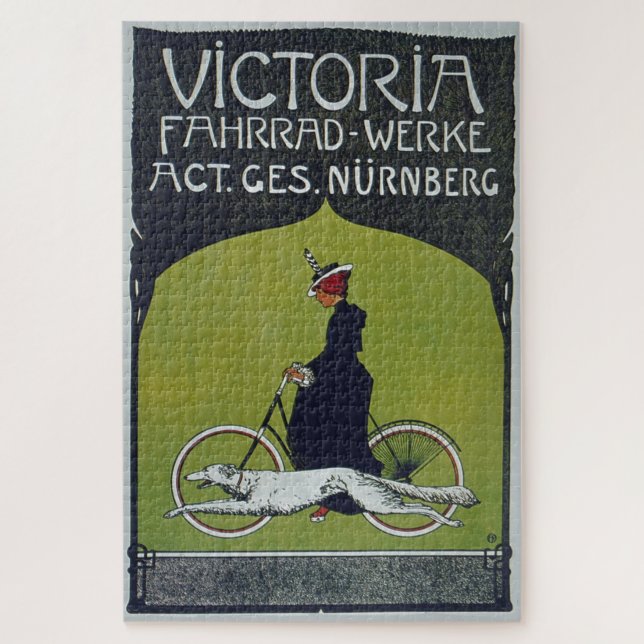 Vintage Fahrradlerin & Dog Illustration Art Puzzle (Vertikal)