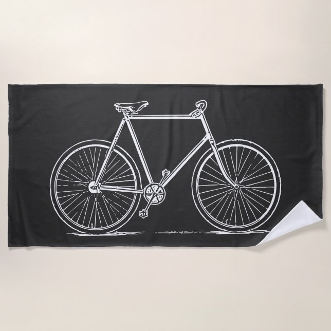 Vintage Fahrradlinie Art Schwarz-weiß Minimalistis Strandtuch (Vorderseite)