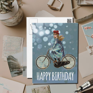 Vintage-Fahrradmädchen - Geburtstag Postkarte