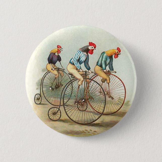 Vintage Fahrradposter, Pennyfarthing-Hähne Button (Vorderseite)
