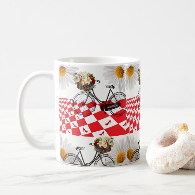Vintage FahrradRed Checkered Tasse (Mit Donut)