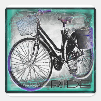 Vintage Fahrradtour Aquamarin Quadratischer Aufkleber