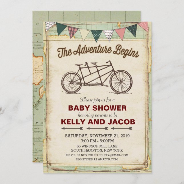 Vintage Fahrradtouren Kinderdusche Einladung (Vorne/Hinten)