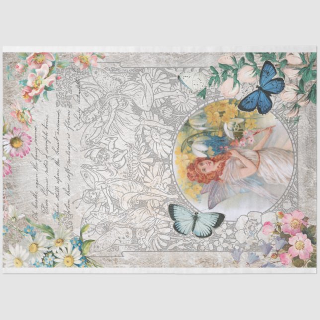 Vintage Fairies, Elfen und Schmetterlinge Seidenpapier (Vorderseite)