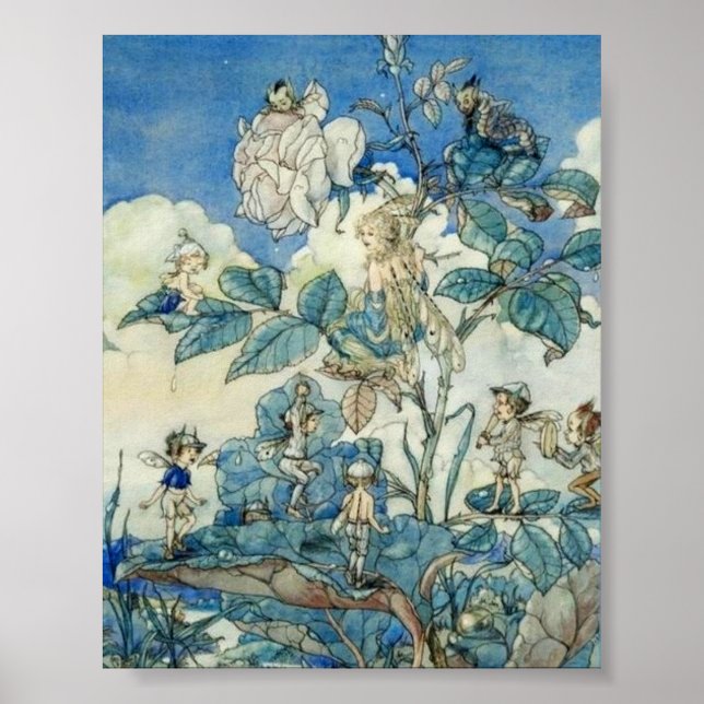 Vintage Fairies in der Rose Bush Poster (Vorne)