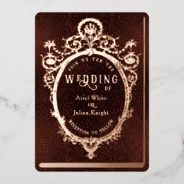Vintage Fairytale Red Library Book Wedding Gold Folieneinladung