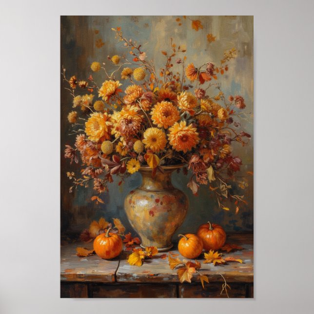 Vintage Fall Dried Flowers Rustic Wall Art Poster (Vorne)