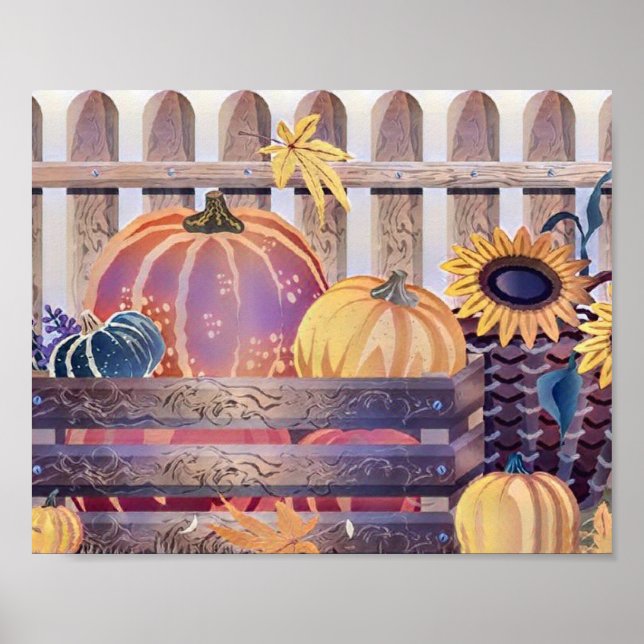 Vintage Fall Kürbis Herbstfarben Aquarell Poster (Vorne)