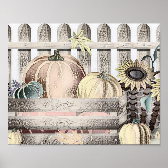 Vintage Fall Kürbis Herbstfarben zeichnend Poster (Vorne)